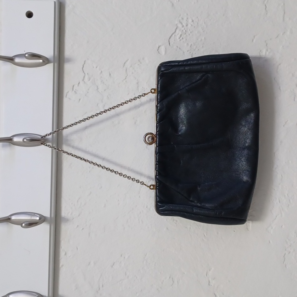 SALE VTG Etra black leather clutch purse handbag bag